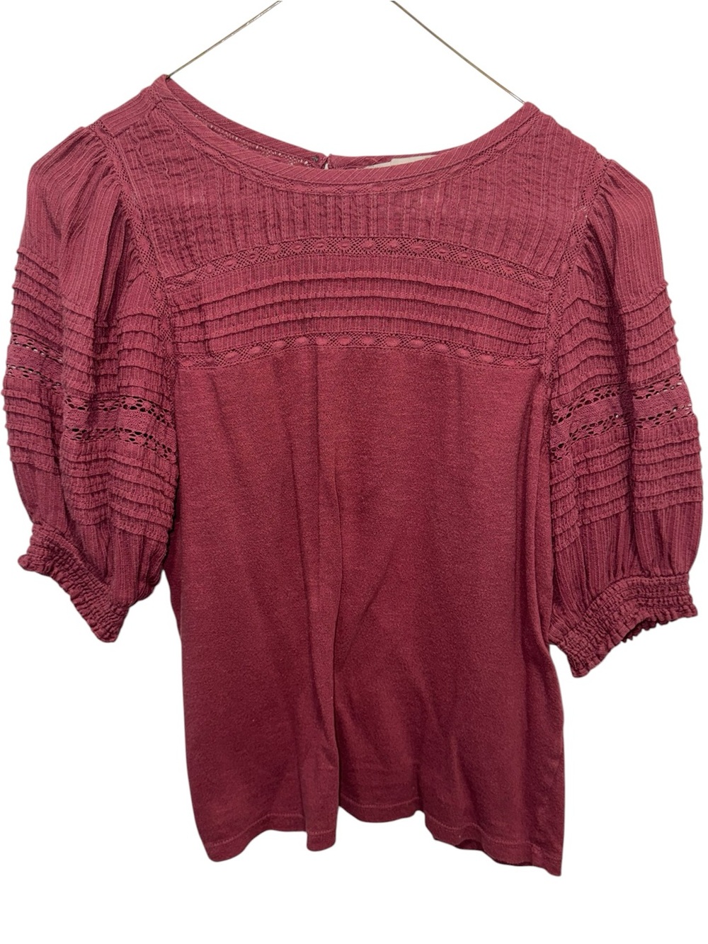 LOFT Rose-Pink Knit Puff Sleeve Blouse